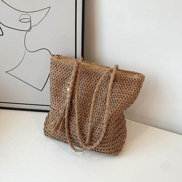 Straw Bag for Women Woven Beach Structured Tote Handmade Crochet Carteras De Mujer Summer Shoulder Bohemian