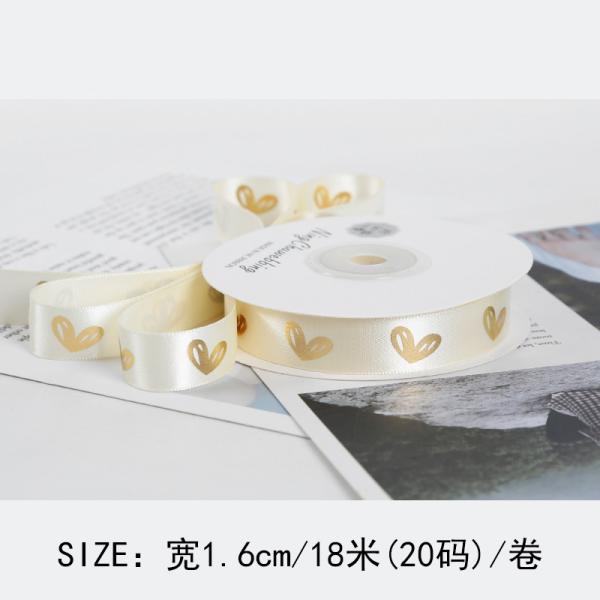 16mm Heart Pattern Gold Foil Impressed Ribbon para embalagem e decoração de presentes