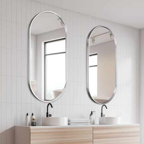 Stainless Steel Framed Wall-Mounted Oval Vanity Mirror Bathroom Mirror for Hotel Apartment or Villa for Washroom or Sink Area