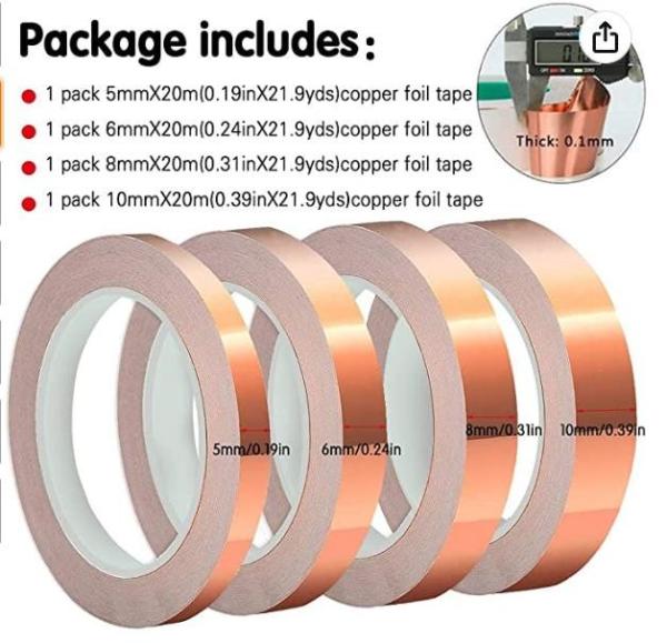 Copper Foil Adhesive Tape Conductive Single Sided 0.3-2mm   4 Sizes