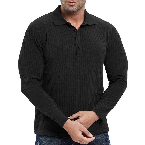 Camiseta de polo personalizada de costelas de tricô de músculo masculino de manga longa camiseta de treino para ginásio e golfe