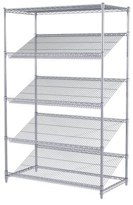Unique Chrome Plated Steel Slanted Wire Shelving For Food Display