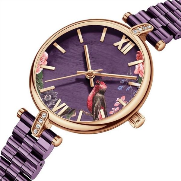 Ladies Floral Print Watch Steel Strap Japanese Movement 3ATM Waterproof