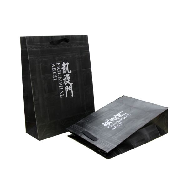 OEM Classic 230g Paper Carrier Bag With foil hotstamp logo /ribbon handle