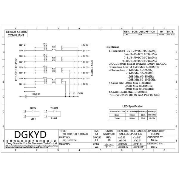 Right Angle CAT6 RJ45 Modular Connector With Transformer For Monitor