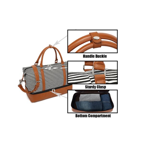 Ladies Black Strips Women'S Weekender Bags Canvas Material Cotton Lining