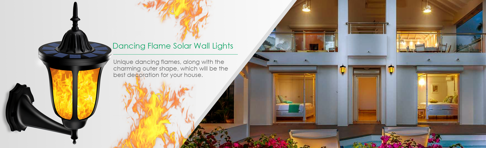 Solar Lights Flickering Flames Wall Lights 96 LED Solar Wall Lights Outdoor Dancing Flame Light Wireless Waterproof Wall