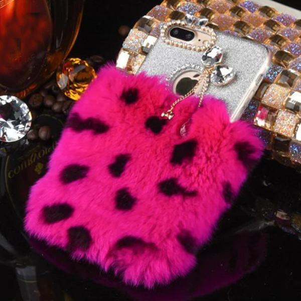 Luxury Real Seto Rabbit Hair Glitter Drill Back Cover Cell Phone Case for iPhone7 6s Plus 5s