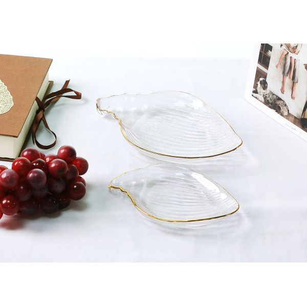 Gold Rim Sea Snail Crystal Lead Free Glass Tray Plate Ocean Series