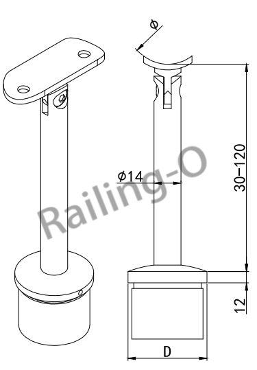 Brushed Stainless Steel Handrail Support Custom 42.4mm Square Handrail Brackets QJ1500.042