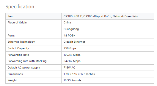 New Cisco C9300-48P-E Network Switch 48-port PoE+ 598Gbps Non-Blocking Stackable Ethernet Switch