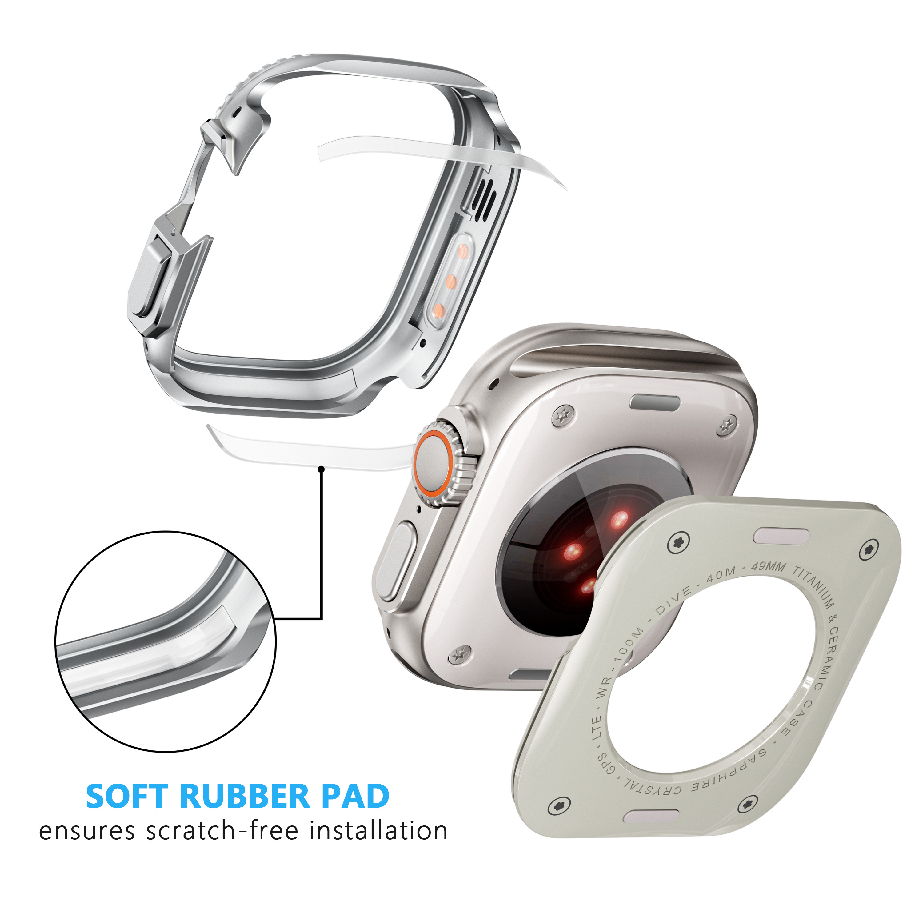 Eraysun Luxury Metal Bumper Case for Apple Watch 49mm Protector Frame Cover  Stainless Steel Watch Cover