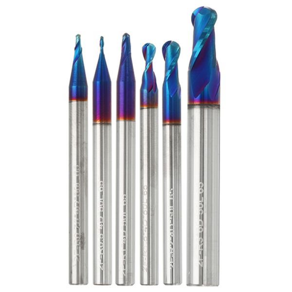 Alta precisão Tungsténio Carbide bola nariz final moinho 2 flautas HRC65 R0.5-R3mm Naco revestido