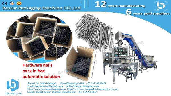 Automatic solution for hardware nails packing in box, Bestar weighing filling machine