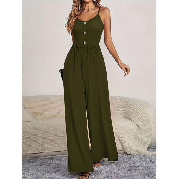 2026 New Summer Trend Stylish Strapless Waist-Cinching Sleeveless Wide-Leg Jumpsuit with Flowing Wide Legs