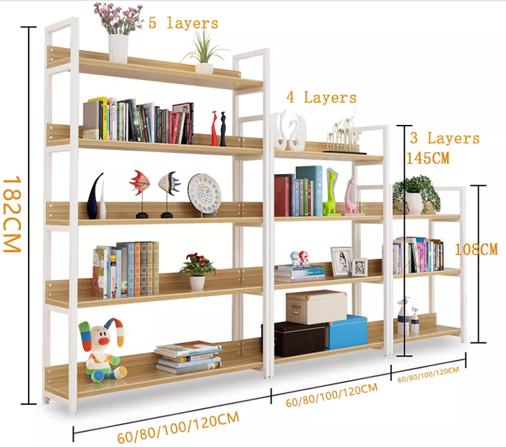 Adjustable Industrial Metal And Wood Book Shelves Display Racks For Library