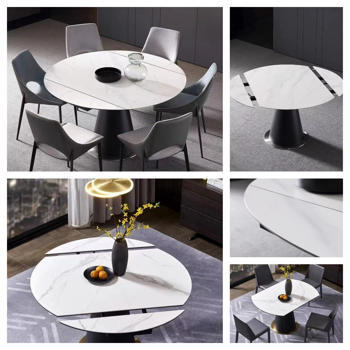 Sintered Stone Top Dining Table Set Guangdong Foshan Factory Extendable Dining Table for 8 Chairs with Carbon Steel Base