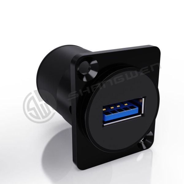 90 Degree Black Shell Audio Video Connectors 9 Pin Shielded RJ45 Female Straight XLR Socket for Data Cable & USB Connector