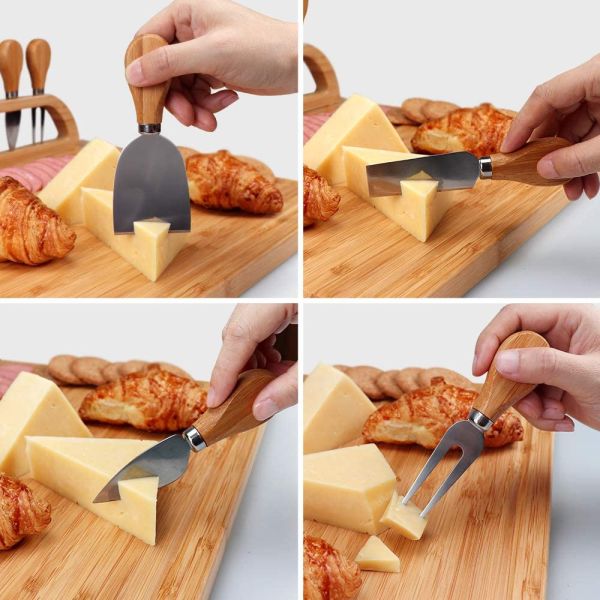 Set de tablero de queso de bambú con cajón de cubiertos Rectángulo Plato de bambú y cuchillo de queso