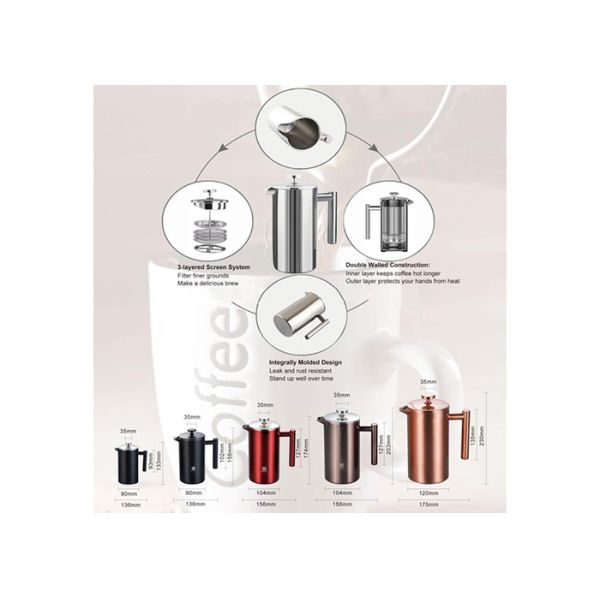 O potenciômetro do café da imprensa de Matte Black Stainless Steel French de 8 copos isolou a imprensa 27oz/34oz do café