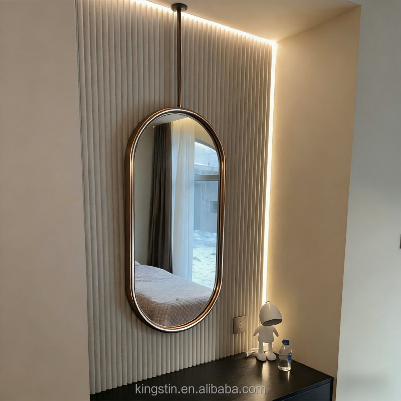 Kingstin Modern Framed Mirror for Home Decor and Hotel Bath Ceiling Hung Suspended Metal Frame for Bedrooms