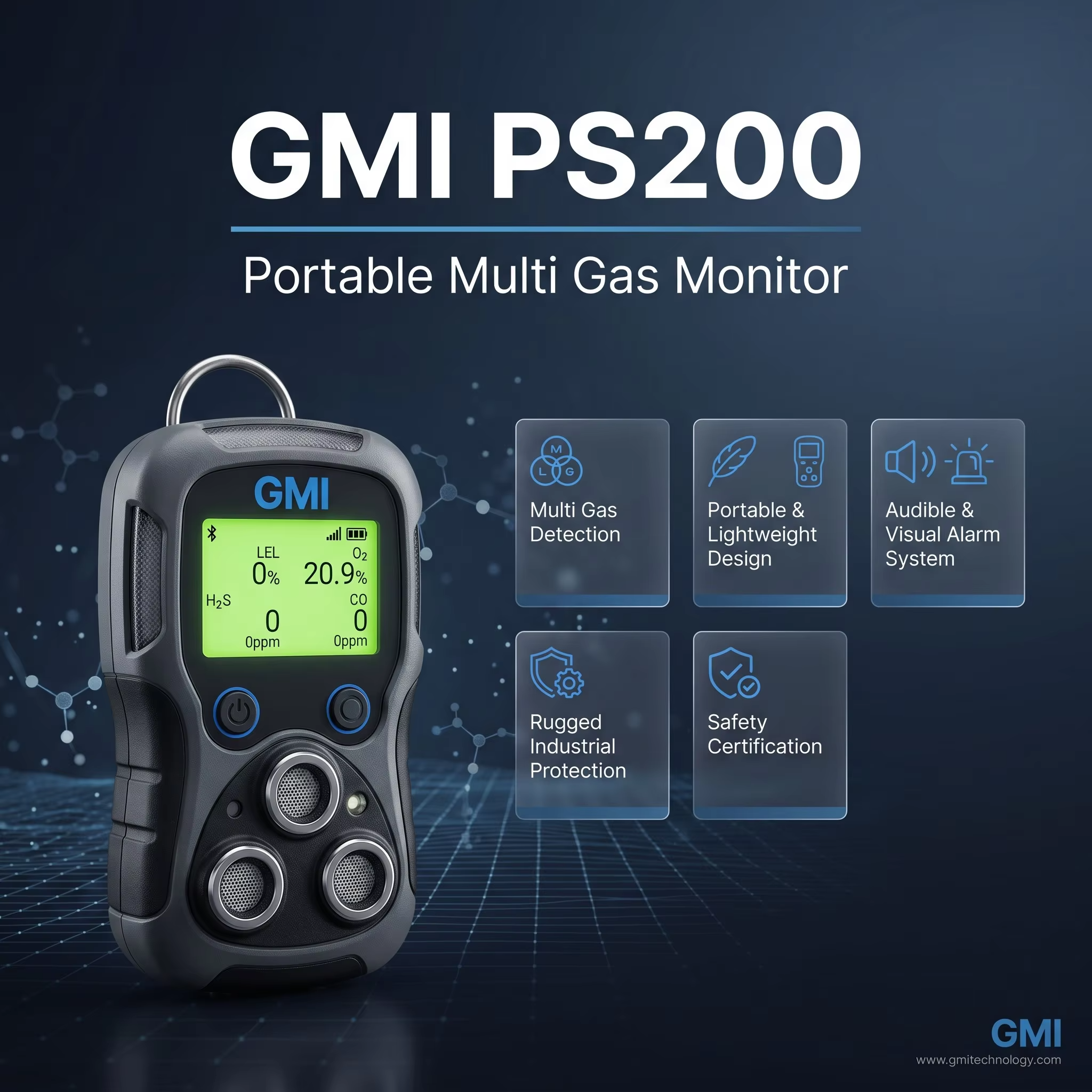 GMI PS200 PS500 Portable Multi Gas Detector 4 Gas Monitor Personal Safety Gas Detection Instrument