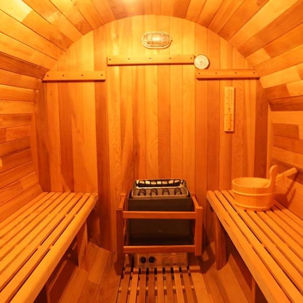 6KW Traditional Barrel Sauna 4 Person Canadian Hemlock Sauna Room