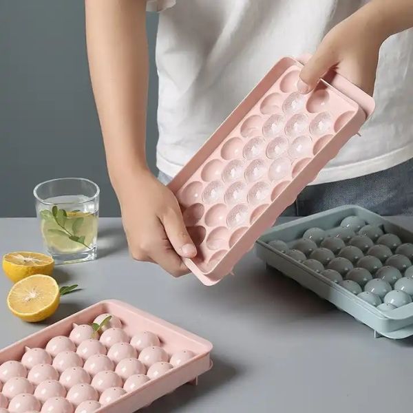 PP 33 Cavity Circle Round Ball Ice Cube Tray Sphere Plastic Ice Ball Maker Mold with Lid