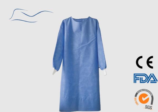 Medical Disposable Lab Gown , Knitted Cuffs Blue Disposable Lab Coats