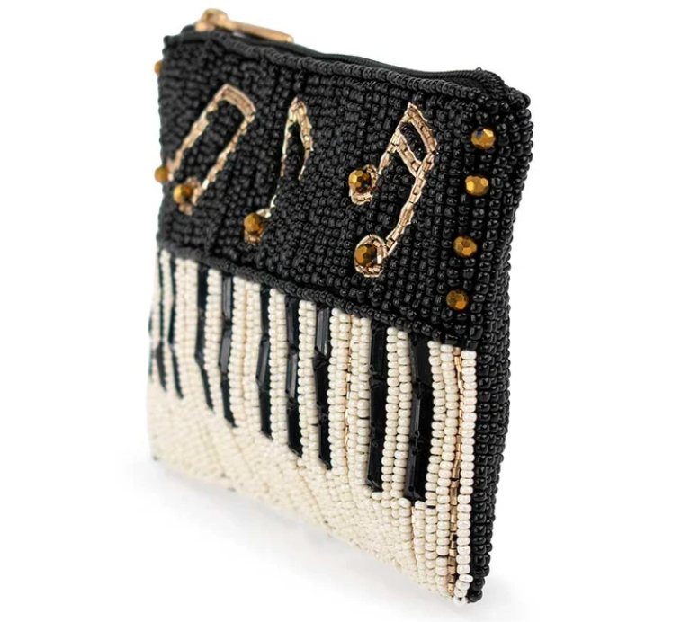 Play it Again Coin Purse Eye catching butterfly coin bag with bold beadwork floral patterns playful tassel key ring and zipper closure perfect for small essentials