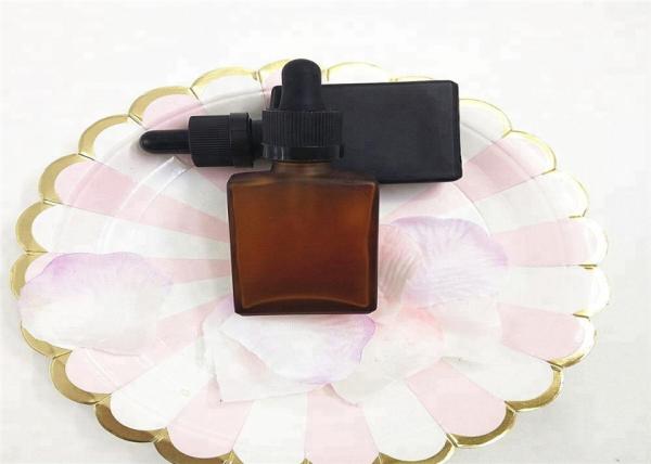 Amber Frosted Rectangle Glass Dropper Bottles 30ml For Essential Oil E Liquid