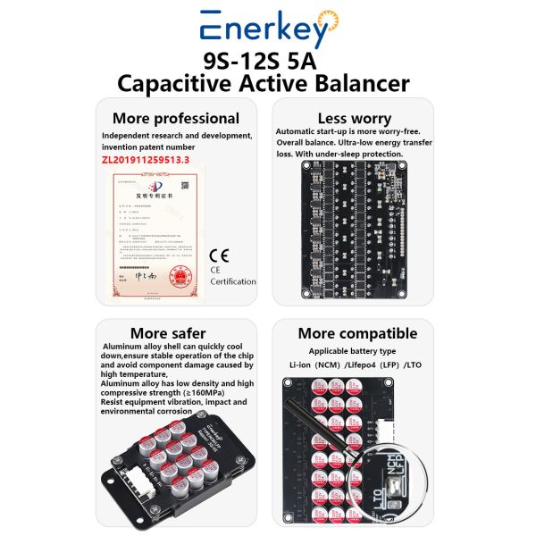 Enerkey Active Balancer Manufacturer 9S-12S 5A Battery Equalizer with Aluminum Shell for Home Storage System