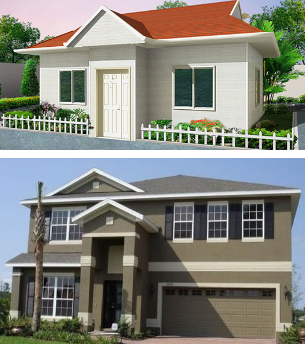 Two Story Light Steel Structure Villa Fire Resistant Asphalt Shingle / Metal Glazed Tile Roof