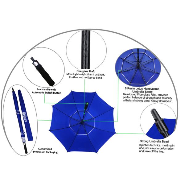 Custom Logo Prints Sublimation Golf Umbrella Personality Auto Umbrella for Promotions