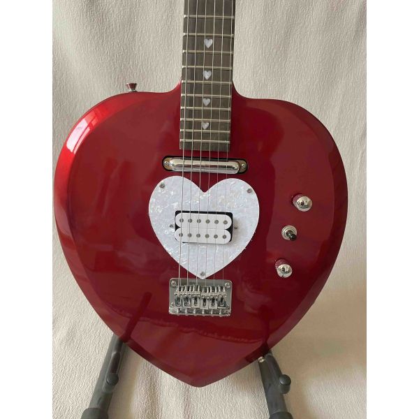 Custom Heart Shaped Electric Guitar in Black Short Scale Mahogany Body Humbucker Pickups Professional Guitar