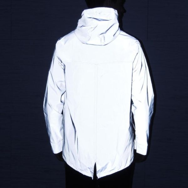 Mid Length Waterproof Mens Reflective Jacket With Hood Long Fishtail Style