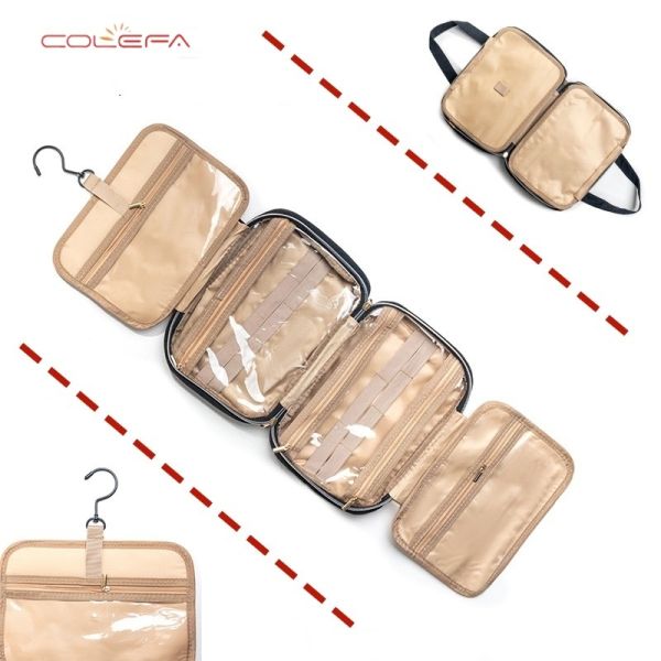 Polyester Toiletry Bags Travel Pouch with Hanging Hook Waterproof Cosmetic Bag Business Trip Organizer Full-Size Hook Handbag