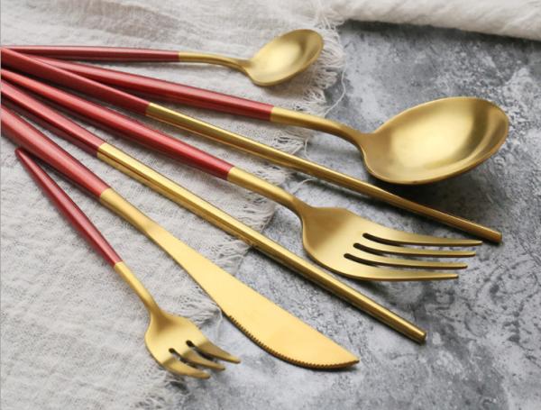 Hot Sale NC099 Red And gold Stainless Steel Cutlery Set  LFGB FDA Flatware whole series