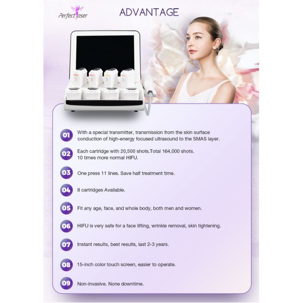 Анти- кожа машины красоты вызревания 9Д ХИФУ затягивая сторону поднимаясь 8 патронов