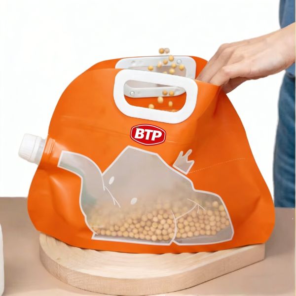Reusable Custom Windowed Pouch - Handle & Pour Spout Food Bag for Moisture/Dust-Proof Storage