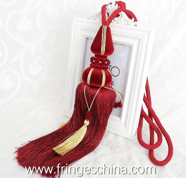 Delicate custom long tassel fringe trimming for curtain attractive tieback hanging ball
