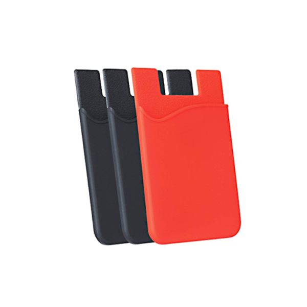 Custom Adhesive Silicone Credit Card Holder Red / Black Color For Promotional