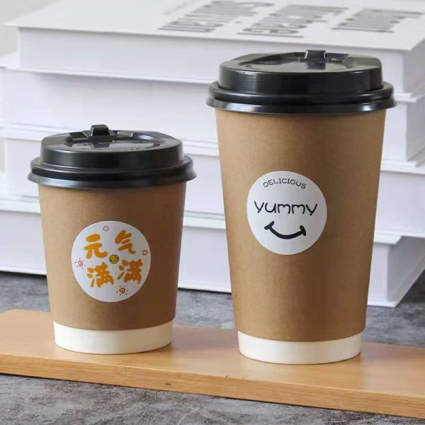 12oz Double Wall Paper Coffee Cups With Lids And Straws Disposable