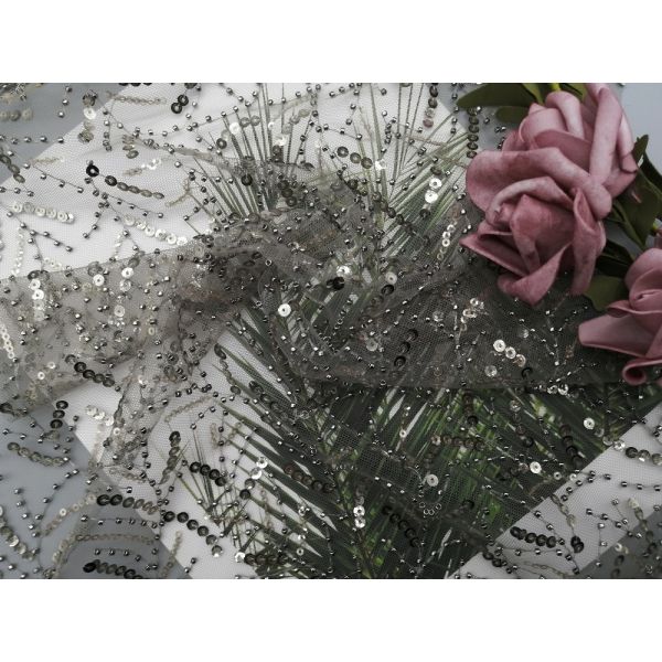 Серый цвет партии вышил ткани шнурка Sequin для платья свадьбы