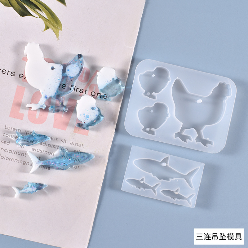 DIY Crystal Resin Mold Trio Of Small Chicks And Fish Pendant Hanging Ornaments Silicone Molds Wholesale In Stock