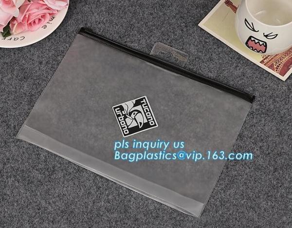 cosmetic bag promotional printed plastic bag, Clear frosted matte plastic PVC apparel bag with zipper top, zipper top cl