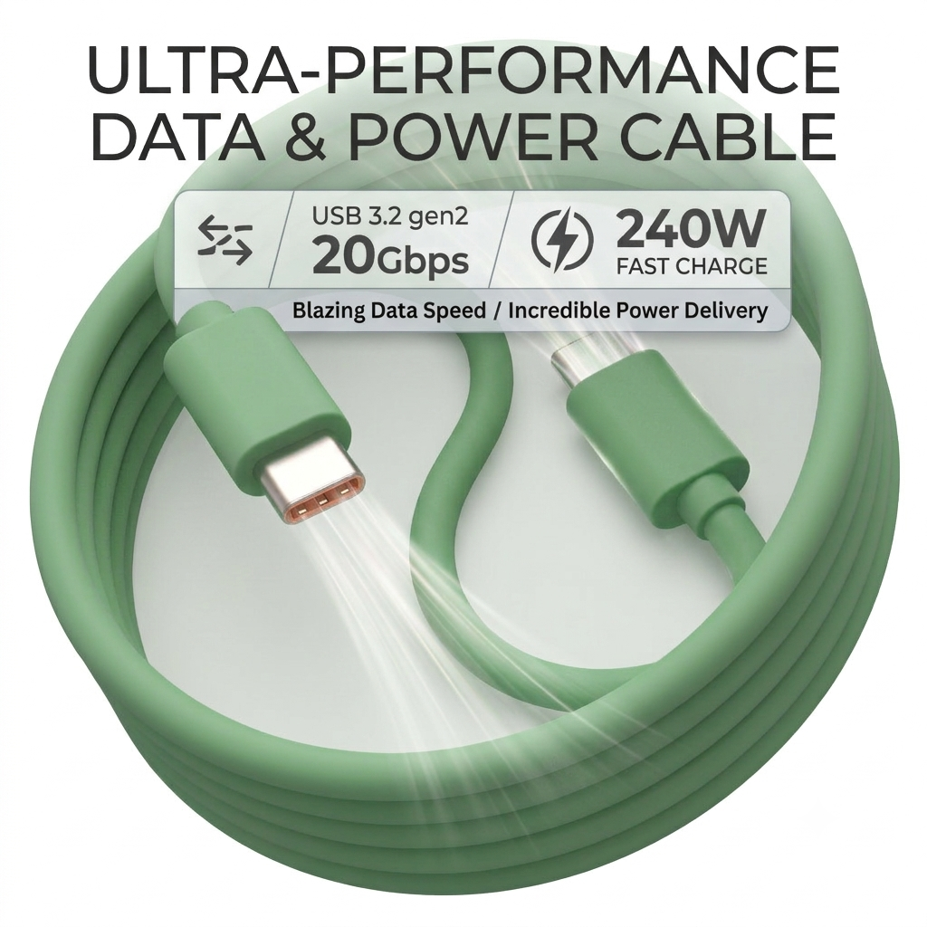 240W PD Charging Cable Soft Liquid Silicone 4K Display Cable 20Gbps Compatible Thunderbolt 4 Dock