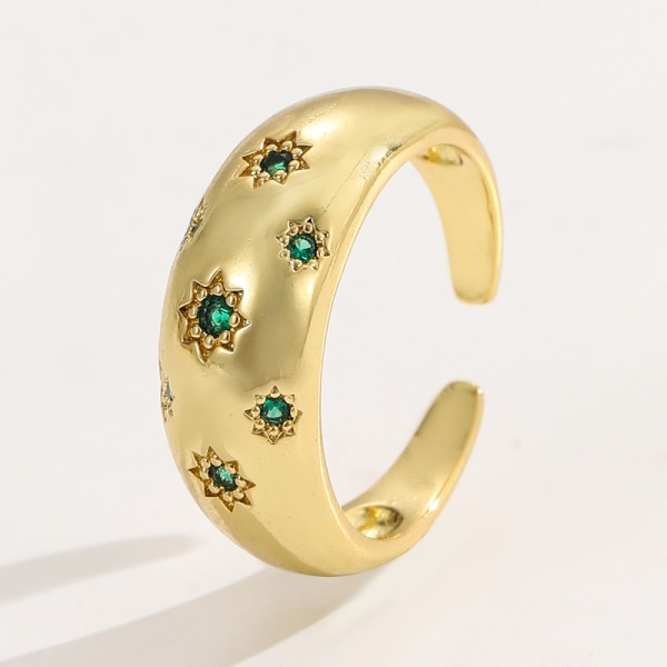 Clear Emerald CZ 14K Gold Plated Adjustable Dubai Gold Star Finger Rings Jewelry Designs for Women Gift
