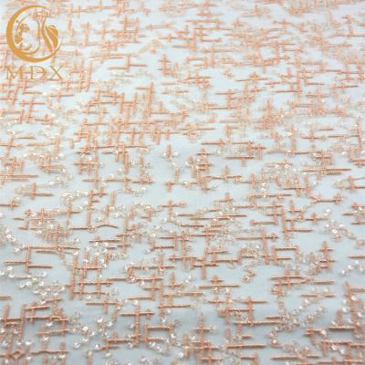Mesh Lace Fabric Sequins Embroidered decorativo cor-de-rosa sustentável