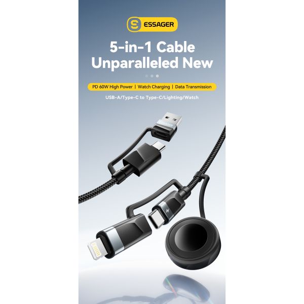 ESSAGER ES-X71 5 in 1 QC PD USB A/C to USB C/L Smart Watch Charging Data Cable